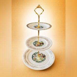 Elegant Gold and White Tiered Serving Tray